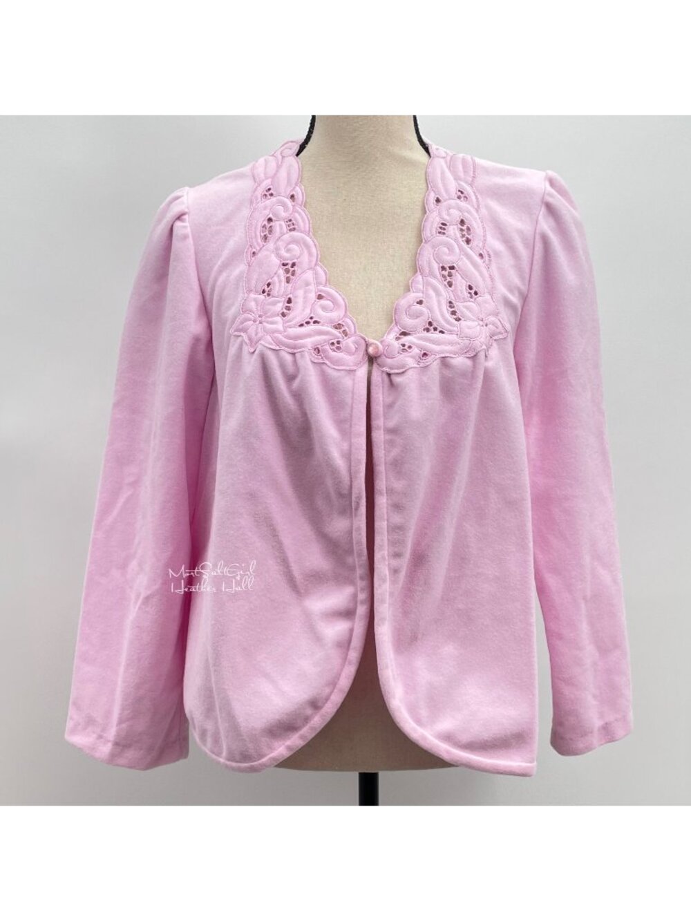 Vintage Kayser Pink Long Sleeve Embroidered Buttoned Sleep Cardigan Top Medium